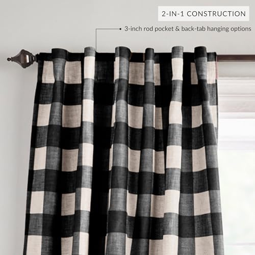 Elrene Home Fashions Farmhouse Living Grainger Buffalo-Check Blackout Window Curtain, Living Room and Bedroom Drape with Rod Pocket Tabs, 52" x 95", Black, 1 Panel - Thumbnail 3