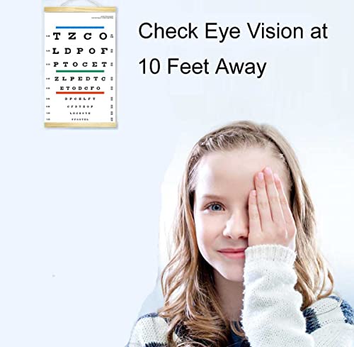 Image of DMCBY Snellen Eye Chart, 8x15 Inches, Eye Exams at 10 Feet Test Distance | Low Vision Eye Test Wall Chart, Snelling Eye Chart, Wood Frame, Canvas, Color Bars for Color Vision Test