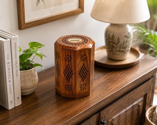 Image of Sheesham Wood Hand Crafted Master Size Large Piggy Bank | Gullak for Adults | Money Bank | Wooden Coin Bank for Boys and Girls - Open from Bottom Screw Plate- 7.5inch