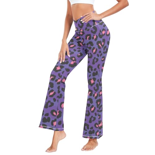 Pantalon de yoga évasé léopard opaque anti glissement taille haute