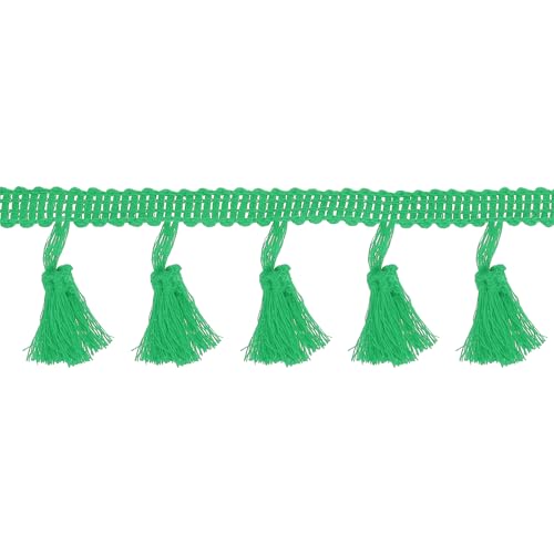 sourcing map 10 Yards Tassel Fringe Trim, 1.8 Inch Tassels Fringe Lace Trim Ribbon Trimming Sewing Fringe Trim for Sewing Crafts Home Decor Clothing Bedding Curtains, Green
