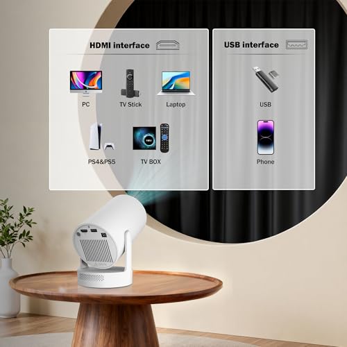 Image of Mini Projector with WiFi 6 and Bluetooth 5.4, Android 14 Smart Projector with Electric Focus, 180 Rotatable Stand, HD Portable Movie Projector for Bedroom, Home and Outdoor Use