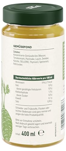 Fuchs Gewürze - Gemüse Fond, optimale Basis für vegetarisches Kochen, Ohne Geschmacksverstärker, Farbstoffe oder Palmfett, Gluten- und laktosefrei, 400 ml im wiederverschließbaren Glas