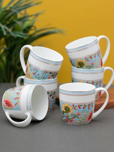 Image of Clay Craft Fine Ceramic Tea /Coffee Cup Set of 6-200 ml Each (Alton Bliss), Tea Cup Set of 6, Microwave & Dishwasher Safe, Mugs for Coffee, Cups Set of 6, Mug Set, Gift Set, Ideal for Gifting