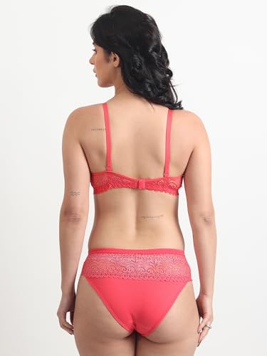 Image of SGC SWEDEN Women's Lingerie Set | Lace Fabric Lightly Padded Non Wire Push-Up Bridal Bra Panty Lingerie Set