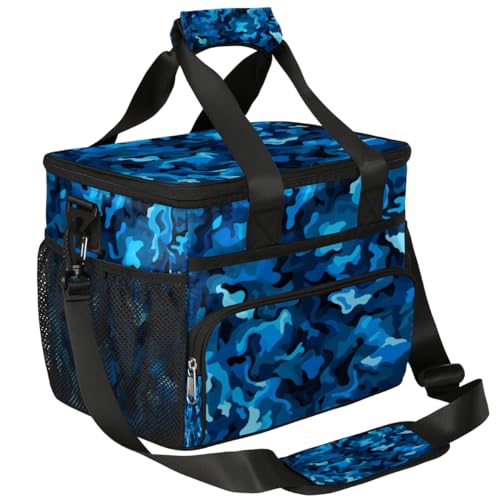 Blue Camouflage Insulated Picnic Backpack Lunch Box for Women Men Picnic Basket Tote Lunch Bag Picnic Bag Portable Lunch Bags for Picnic, Beach, Work, Trip,Office, Camp Camo Texture