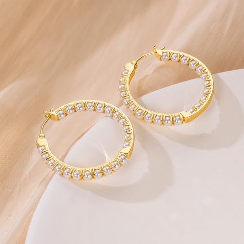 Pearl Earrings for Women Gold Pearl Earrings Hoop Earring for Women 14K Gold Hoop Earring Huggie Hoops 20/30mm4