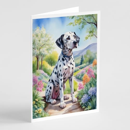 Caroline's Treasures Dalmatian Spring Path Greeting Cards Pack of 8 Blank Cards with Envelopes Whimsical A7 Size 5x7 Blank Note Cards
