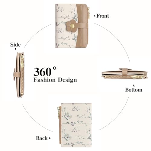 Image of GAEKEAO Small Wallets for Women RFID Blocking Bifold Floral Vegan Leather Wallet Card Holder with ID Window & Zipper Pocket
