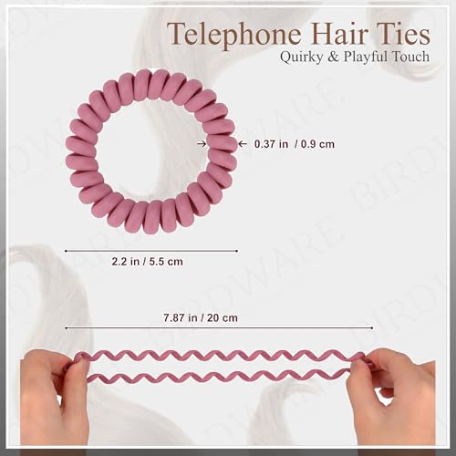 Image of BIRDWARE Rainbow Pack of 10 Colorful Telephone Wire Spiral Hair Ties Elastic hair bands, No-Crease Bands for Kids and Women