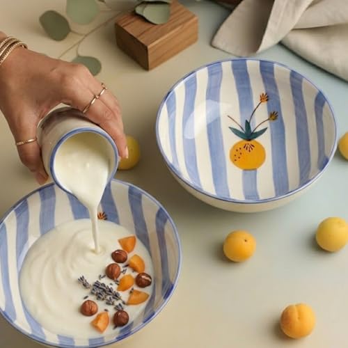 Image of Ceramic Snack Bowl Set for Serving, Dessert & Fruits | Multipurpose Kitchen Bowls Set | Premium Aesthetic Small Serving Bowls | Blue & White | Pack of 1 | 700ml