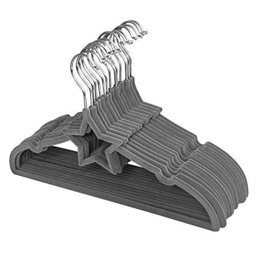 Percha para de bebé Velvet Percha para niños Percha para niños con diseño de hombro y muesca antideslizante para ropa de recién nacido a niño pequeño (paquete de 15, gris en forma de estrella)