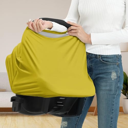 Image of Solid Color Car Seat Nursing Breastfeeding Cover, Multi Use Cover Cozy Carseat Canopy Cover, Infant Babies Stroller Cover,Ultra Soft Stretchy Nurse Gifts Lemon Yellow Breastfeeding Cover