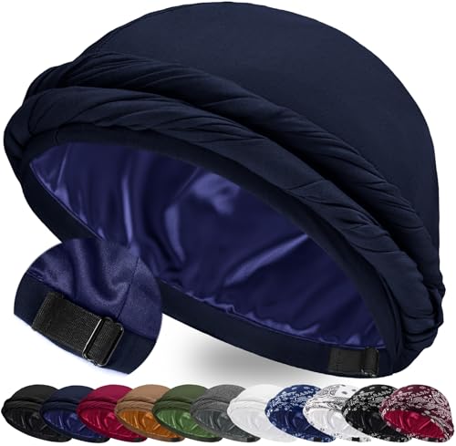 Image of Ababalaya Upgraded Satin Lined Halo Turban Durag for Men &Women Sleeping Bonnet PRE-Tied Headwraps for Hair Loss