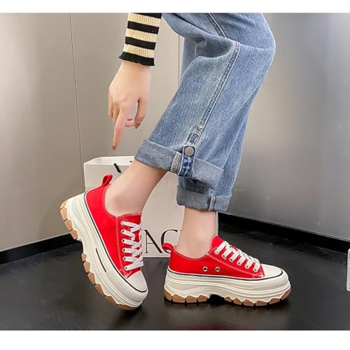Platform Canvas Sneakers for Women Low Top Chunky Canvas Shoes Non Slip Preppy Shoes Breathable Fashion Sneakers2
