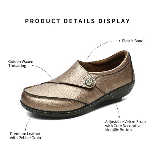 Geoeleph Women's Gold Loafers Casual Slip On Comfort Walking Flats Leather Driving Moccasins 1608-Jin080 #TOP1
