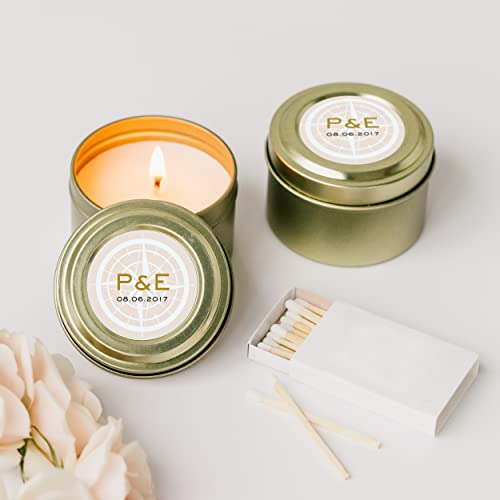 Weddingstar Custom Gold Tin Candle Wedding Favor - Vintage Travel