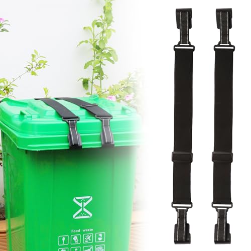 Trash Can Lock for Animals with Reflective Handle, Raccoon Proof Trash Can Lock with Adjustable Dual Paws for Securing Trash Can Lids from Small Animals/Strong Winds and Avoiding Dirty Hands -2pcs