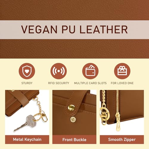 Image of Jogjam Caramel Rfid Ladies Wallet, Small Slim Thin Compact Credit Card Women Wallet, PU Leather Bifold Cash Zipper Coin Pocket ID Window for Female Gifts