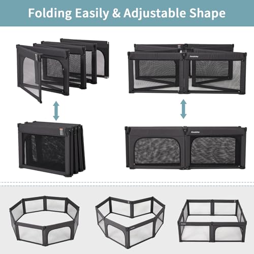 Doradotey Baby Playpen, Shape Adjustable Large & Small Baby Playard for Babies and Toddlers, Foldable Playpen Baby Fence Indoors Play Center Yards, Breathable Mesh Anti-Fall Play Pens(71x79 Black) - Thumbnail 3