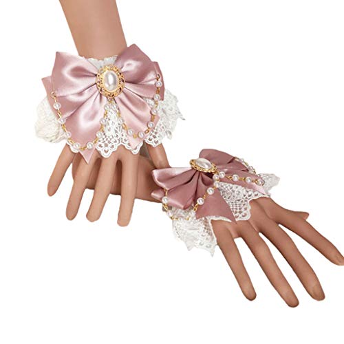 Floral Lace Bowknot Pearl Chain Wristband - Female Teen Bracelet - White