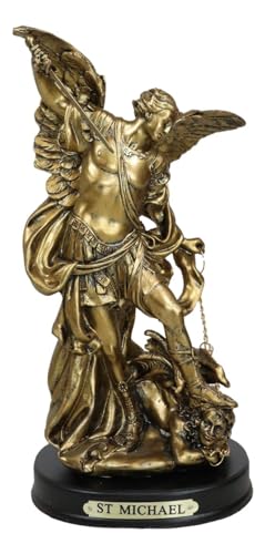 Estatua del Arcángel Miguel de 8 pulgadas en resina y base de madera