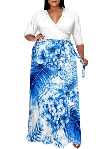 Image of SUZONANA Women's Plus Size Maxi Dresses Casual Loose Short Sleeve Long Maxi Dress with Belt Wedding
