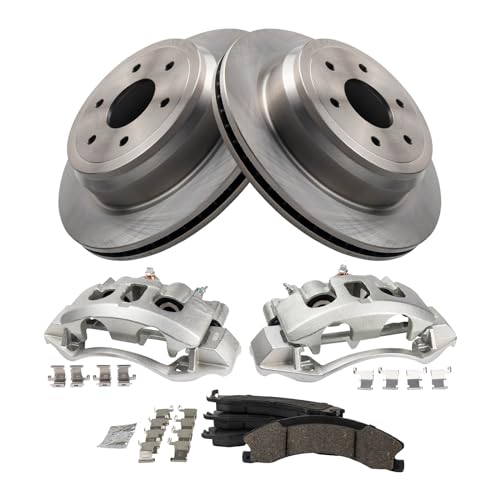 Image of TRQ Rear Brake Pad, Caliper, & Rotor Kit Ceramic Compatible with 2016-2021 Nissan Titan XD