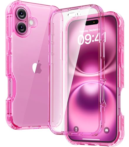 Image of Diaclara Designed for iPhone 16 Plus Case, Full Body Rugged Case with Built-in Touch Sensitive Anti-Scratch Screen Protector, Upgraded [Full Camera Protection] for iPhone 16 Plus 6.7 inch,Clear Pink