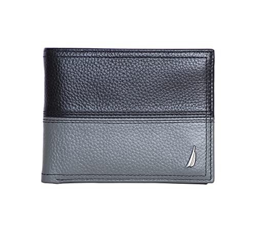 Image of Nautica Men's Bifold Leather Wallet | RFID Blocking | ID Window | Card Slots | Organization | Durable | Stylish