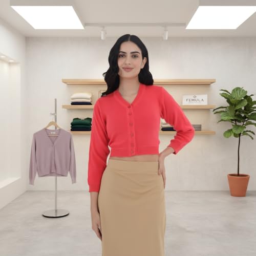 Image of Women Winter Wear V-Neck Full Sleeves Regular Fit Woollen Blouse