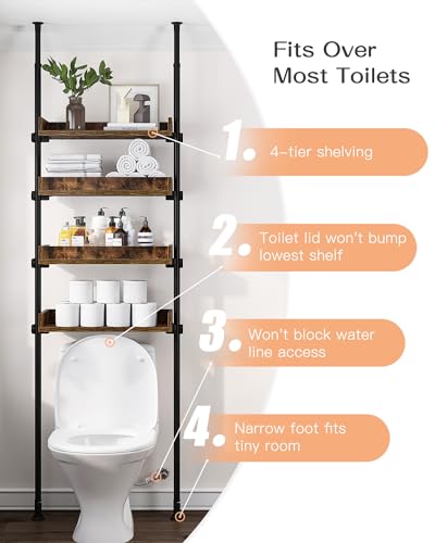 ALLZONE-Bathroom-Organizer-Over-The-Toilet-Storage-4-Tier-Adjustable-Wood-Shelves-for-Small-Rooms-Saver-Space-Rack-92-to-116-Inch-Tall-Narrow-Cabinet-Rustic-Brown ALLZONE Bathroom Organizer Over The Toilet Storage 4 Tier Adjustable Wood Shelves for Small Rooms Saver Space Rack 92 to 116 Inch Tall Narrow Cabinet Rustic Brown