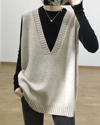 Image of Women's Casual Sweater Vest Sleeveless Knit Waistcoat Loose fit Pullover Sweaters