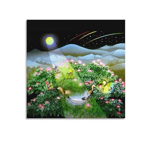 藤城清治「ねむの木の子守唄」絵画ポスター パネル キャンバスウォールアート現代 印刷 版画 壁の絵 部屋飾り16x16inch(40x40cm)