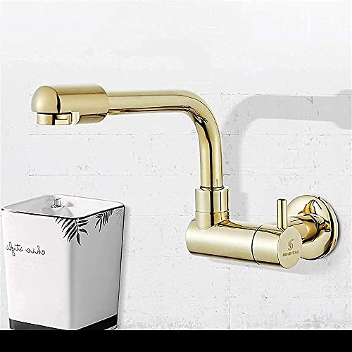 Grifo de cocina monomando de pared dorado para evitar salpicaduras con rotación 360 3