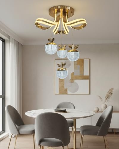 Image of swanart Applora Modern LED Apple Hanging Ceiling Light, Decorative Gold Chandelier, Designer Ceiling Light, Pendant Light for Living Room, Bedroom & Dining Room