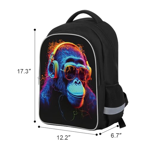 3 Pcs Kids Backpack, 3D Reflective Cartoon, 600D Polyester & Dual Zippers, 17" Bookbag with Ergonomic Design for boys & girls age 6-18, Gorilla Space Style for school Children Kids3