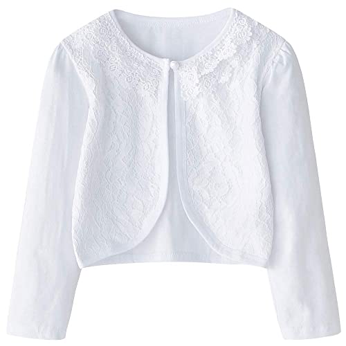 Image of Girl Lace Bolero Cardigan Shrug - Little Girl Long Sleeve Shrug Sweater with Pearls 2-11 Years