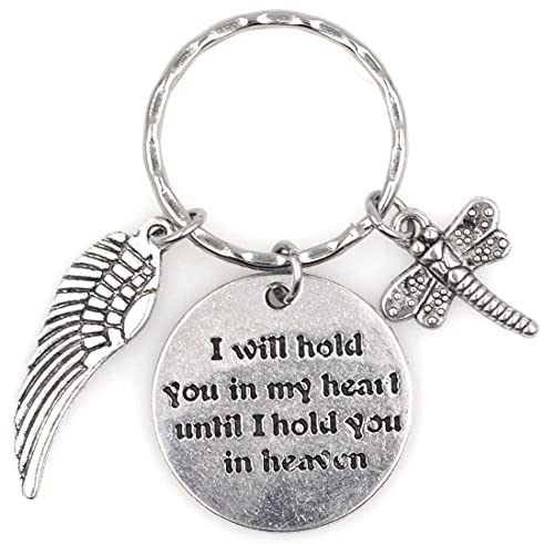 I Will Hold You in My Heart Until I Hold You in Heaven Angel Wing Memorial Veterans Day In Memory of Damselfly Husband Wife Grief Dragonflies from Heaven Loss of Loved One Gift Dragonfly Keychain 115G