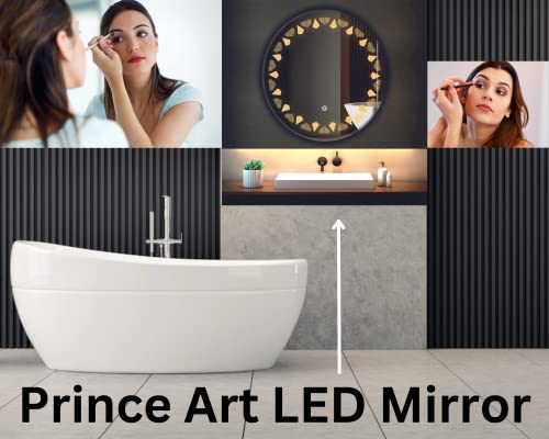 Image of LED Mirror Glass Bathroom Wall - Decorative Led Mirror with Touch Sensor Lights Cabinet Vanity Wall Design Darpan Full Length for Home (21x21 Inch Round DH13)