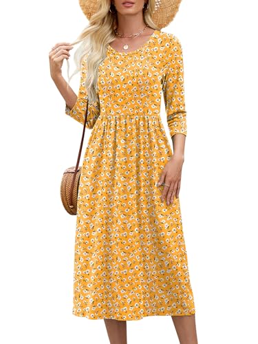 Image of Heymoments Women's Casual Dress Crewneck A line Tiered Flowy Loose Beach Travel Long Dresses with Pockets