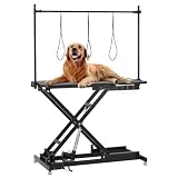 47“ Electric Lift Dog Grooming Table (Black), Heavy Duty Electric Grooming Arm Table for Pets & Large Dogs Adjustable Height: 9.4'-39.4' Non-slip Desktop with Gantry Crane Set, Fixture *4 Noose*2
