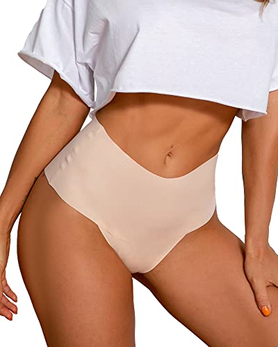 Deangelmon Women Seamless Thongs No Show Thong Underwear Workout Panties High Waist Tanga Multiple Pack (4P1,S-News-2) #TOP3