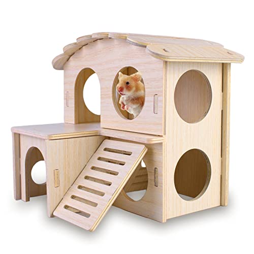 Casa De Hámster Esquinera De Madera para Hámster, Jaula Hamster,Jaula Hamster Madera,Cobayas Accesorios,Juguetes para Hamster,Juguetes De Madera Natural para Mascotas Pequeñas,Hamster Accessories（b）