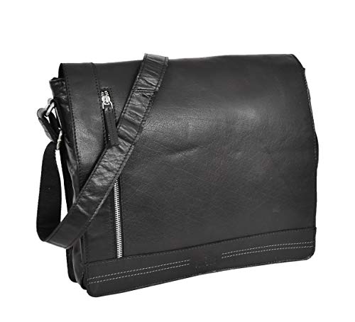 Sac à bandoulière en cuir pour homme Bristol Noir en taille moyenne