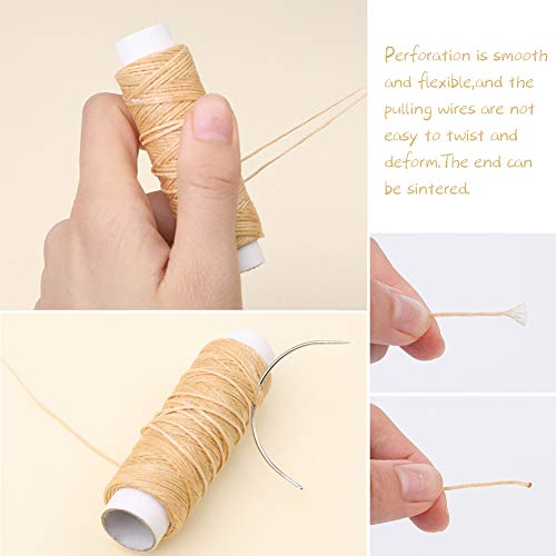 32 Yards Waxed Thread With Leather Hand Sewing Needles, 150D Flat Sewing Waxed Thread And Leather Repair Needles For Home Upholstery Carpet Leather Canvas Repair And Sewing (Natural Color) #TOP3