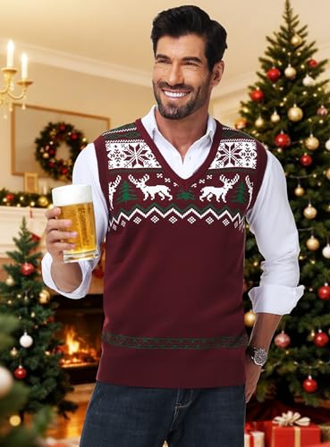 Men Christmas Sweater Vest V Neck Ugly Xmas Holiday Knit Sleeveless Pullover 3 Men Christmas Sweater Vest V Neck Ugly Xmas Holiday Knit Sleeveless Pullover - Image 4