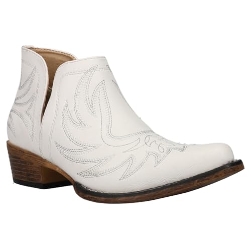 ROPER Womens Ava Embroidered Snip Toe Casual Boots Ankle Low Heel 1-2" - White2