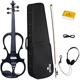 Cecilio Electric Violin 4/4 Full Size Silent Violin Set for Beginner, Solid Maple Wood Silent Violin with Ebony Fittings, Black Metallic