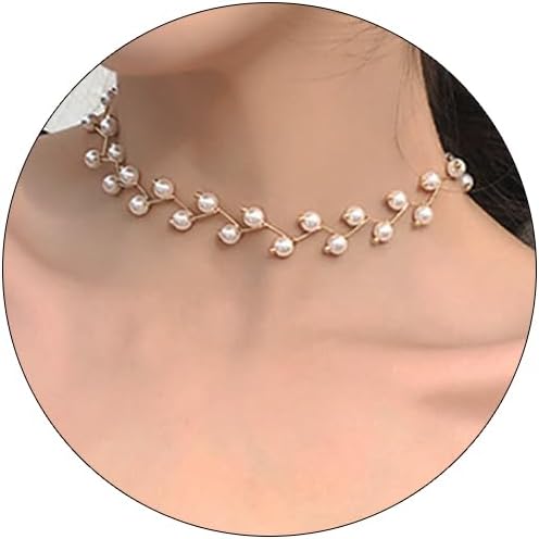 AleashaGold Choker Necklace for Women Small Pearl Bead Chain Necklace Wedding Jewelry Gifts